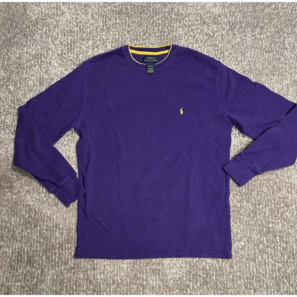 Polo Ralph Lauren Sleepwear Long Sleeve Waffle Thermal Shirt Purple/Yellow XL